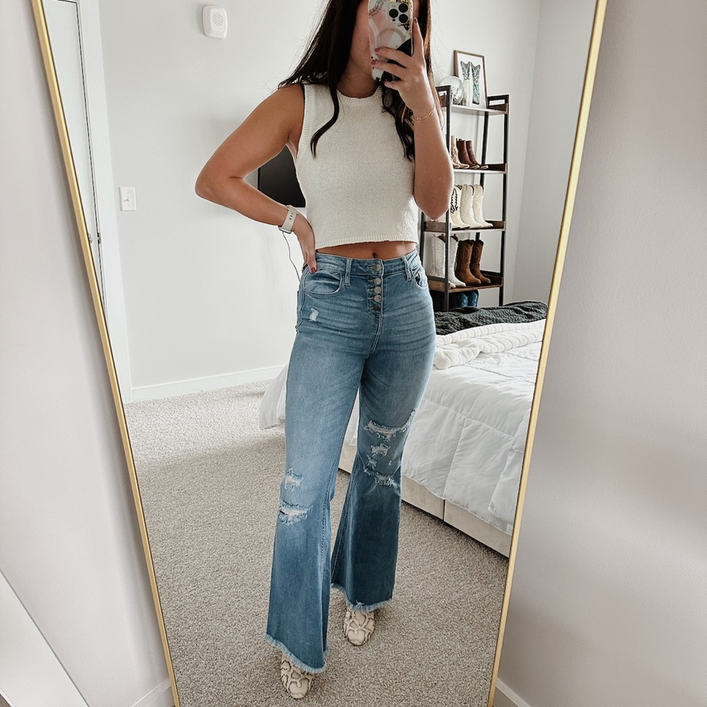 Altar’d State Distressed Flare Jeans - Picture 1 of 7